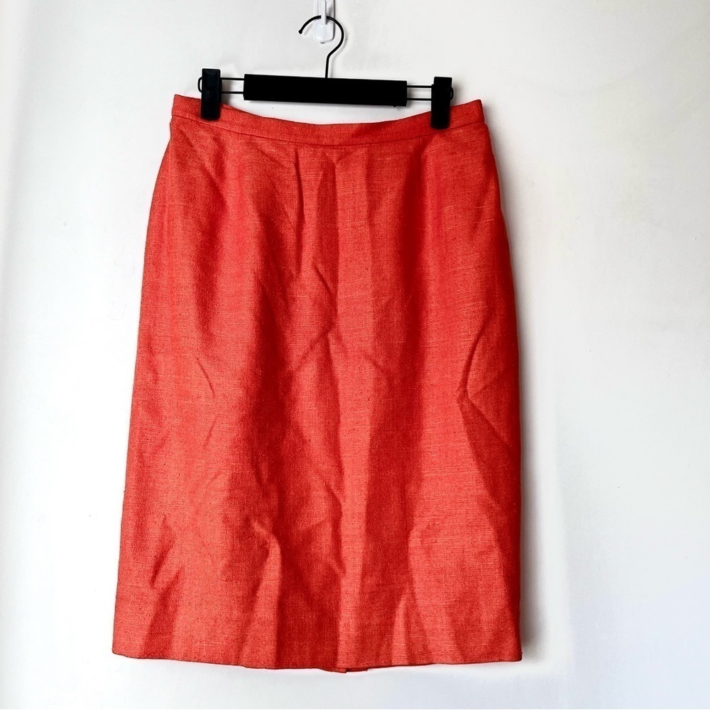 Vintage 80s Orange 100% Silk Tweed Pencil Skirt 8